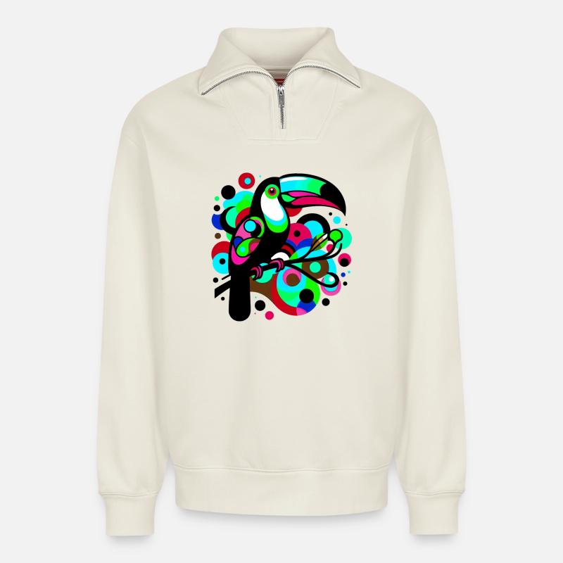Toucan - Sweat unisexe décontracté en coton biologique à demi-zip – de SPREAD - blanc cassé