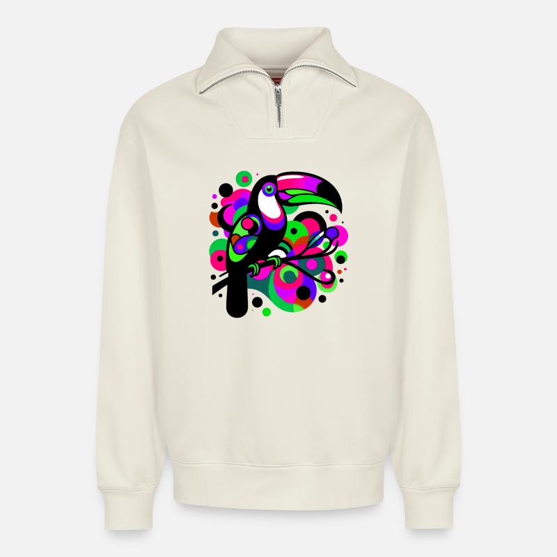 Tukan - Relaxed Unisex Organic Half Zip Sweatshirt – von SPREAD - Naturweiß