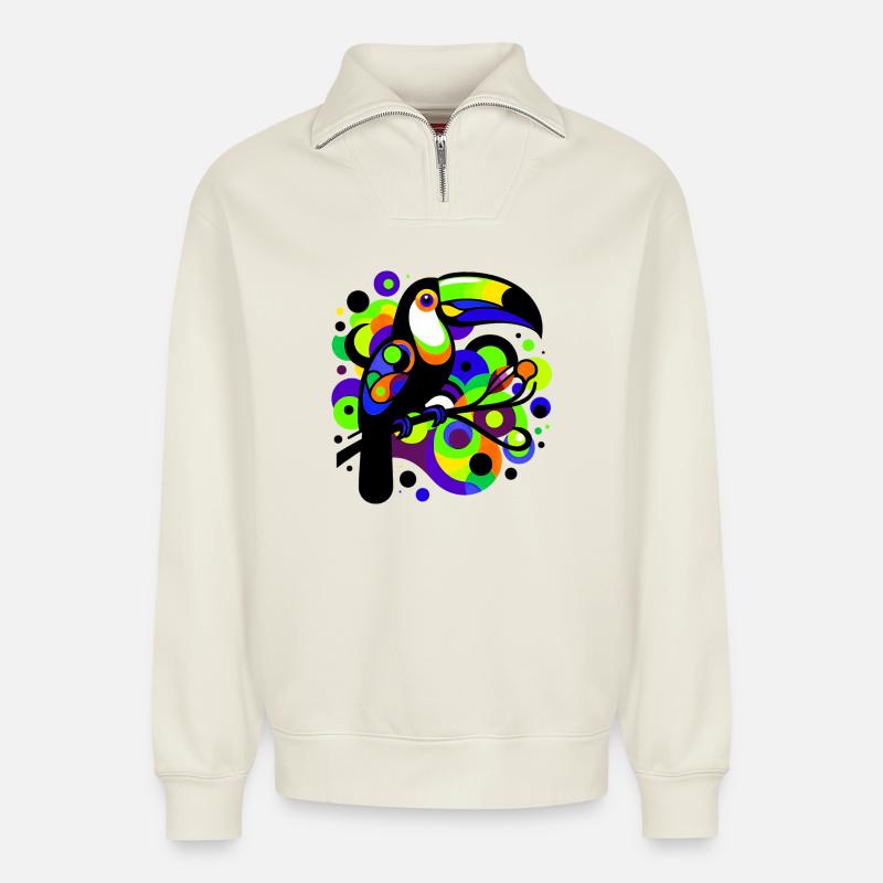 Toucan - Sweat unisexe décontracté en coton biologique à demi-zip – de SPREAD - blanc cassé