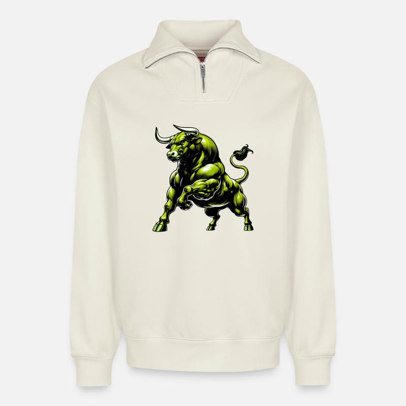 Stier - Relaxed Unisex Organic Half Zip Sweatshirt – von SPREAD - Naturweiß