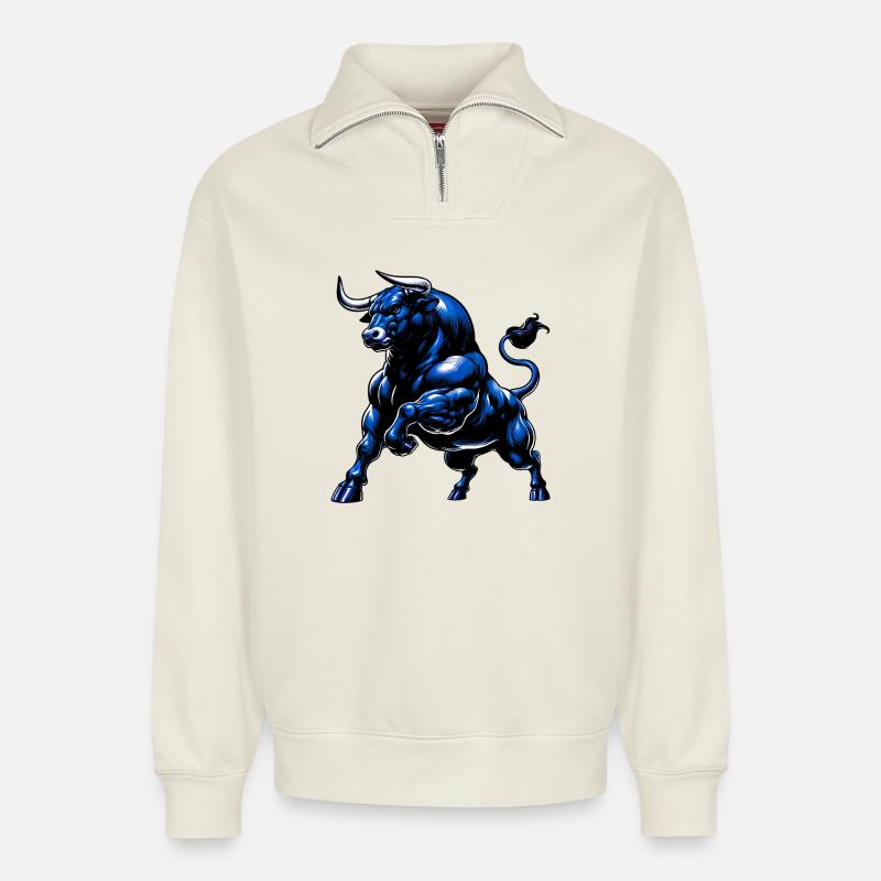 Taureau - Sweat unisexe décontracté en coton biologique à demi-zip – de SPREAD - blanc cassé