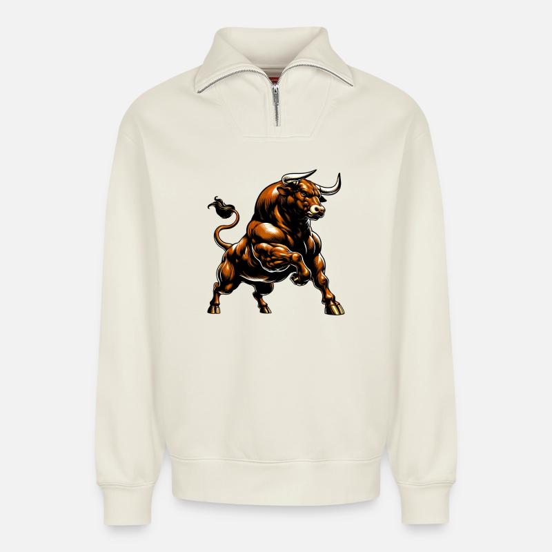 Stier - Relaxed Unisex Organic Half Zip Sweatshirt – von SPREAD - Naturweiß