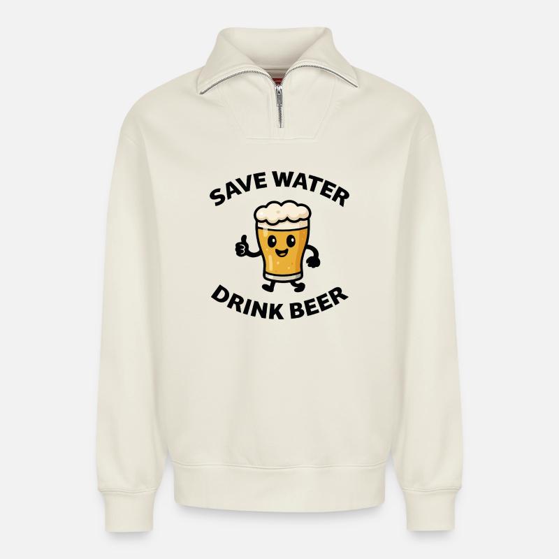 Save Water Vector - Sweat unisexe décontracté en coton biologique à demi-zip – de SPREAD - blanc cassé