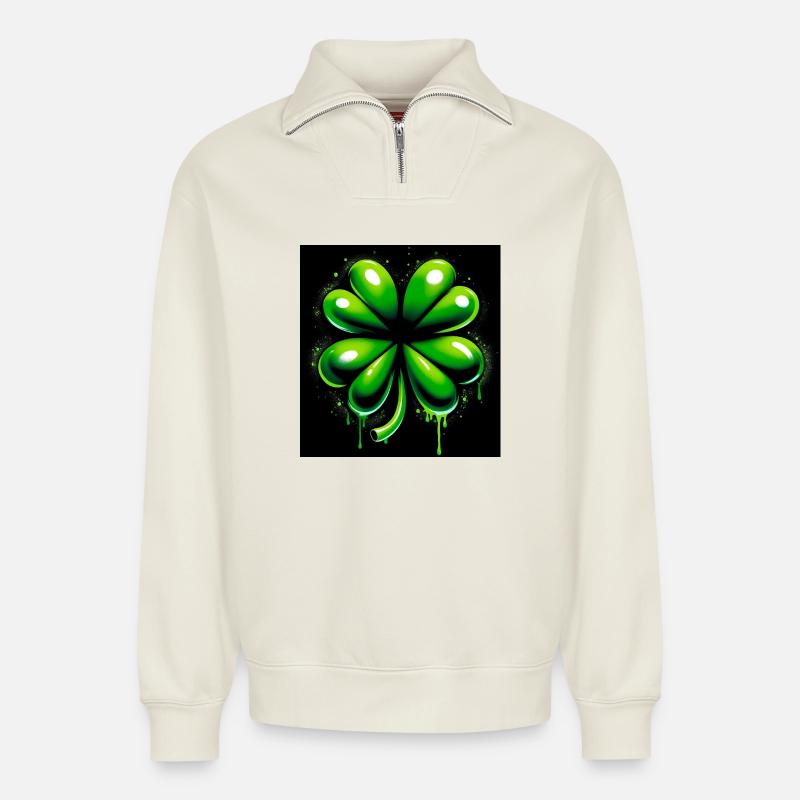 Four-leaf clover - Relaxed Unisex Organic Half Zip Sweatshirt – by SPREAD - off white