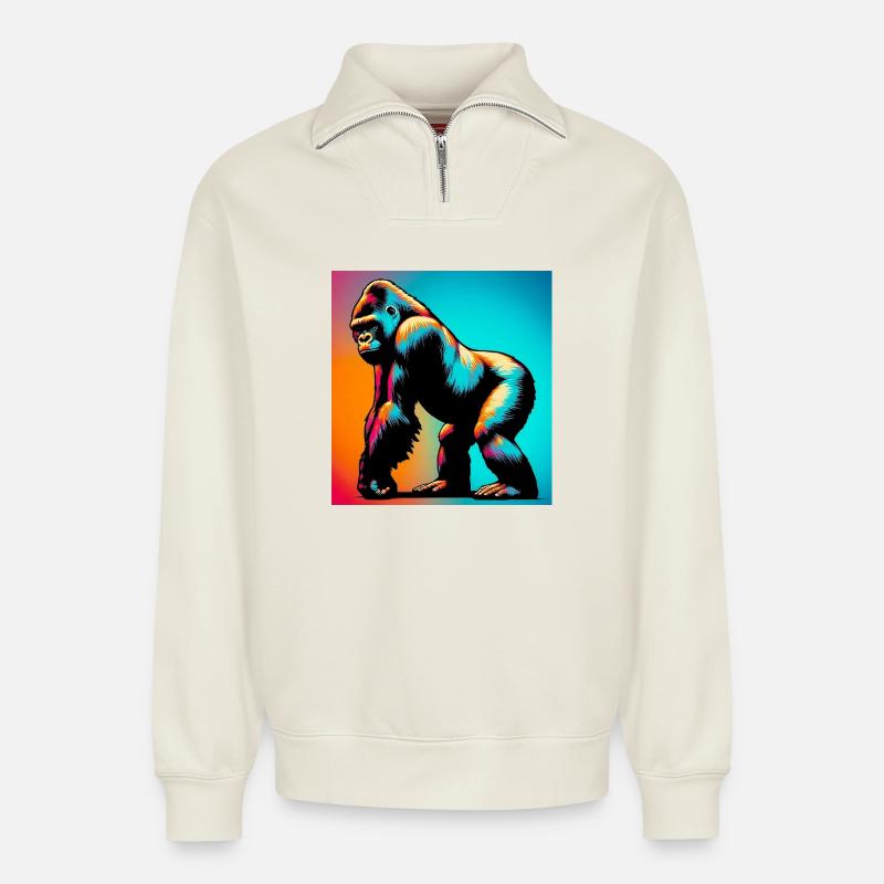 Gorilla - Relaxed Unisex Organic Half Zip Sweatshirt – von SPREAD - Naturweiß