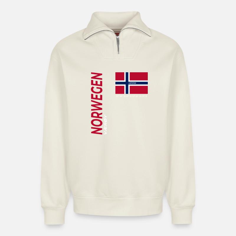 Vaeroy - Relaxed Unisex Organic Half Zip Sweatshirt – by SPREAD - off white