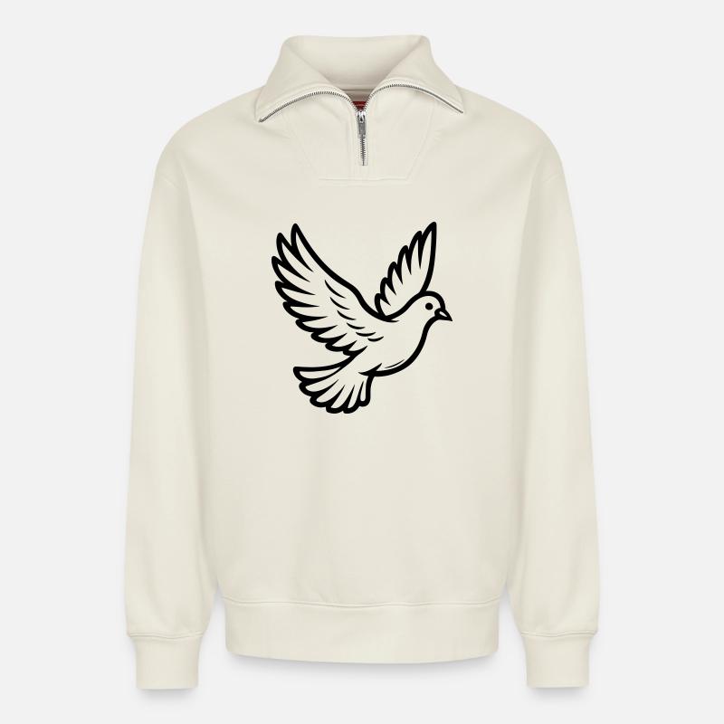 Taube Vogel - Relaxed Unisex Organic Half Zip Sweatshirt – von SPREAD - Naturweiß