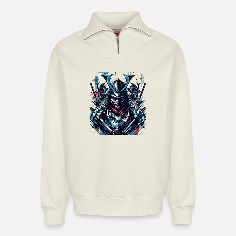 Futuristischer Samurai-Krieger Illustration - Relaxed Unisex Organic Half Zip Sweatshirt – von SPREAD - Naturweiß