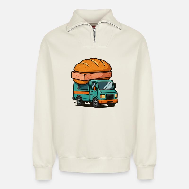 LKW Leberkäse - Relaxed Unisex Organic Half Zip Sweatshirt – von SPREAD - Naturweiß