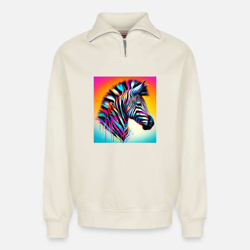 Zebra - Relaxed Unisex Organic Half Zip Sweatshirt – von SPREAD - Naturweiß