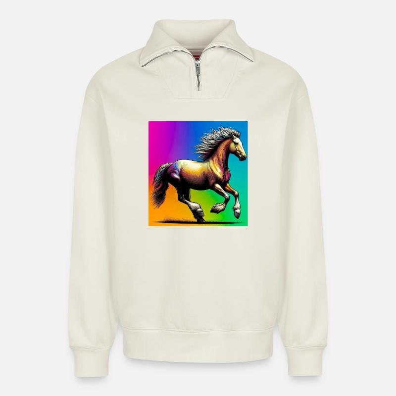 Pferd - Relaxed Unisex Organic Half Zip Sweatshirt – von SPREAD - Naturweiß