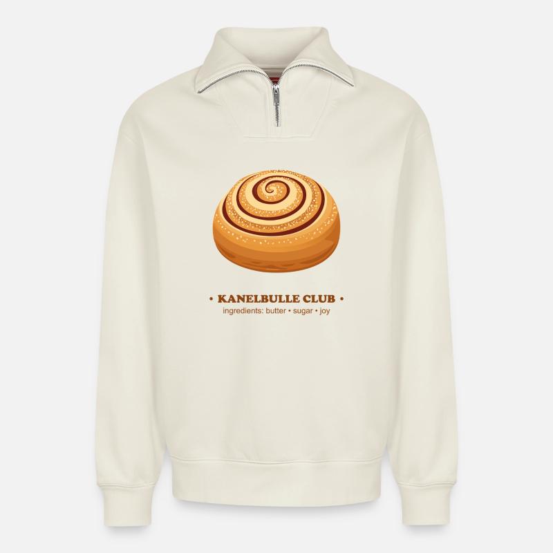 Skate Rolling Zimtschnecke Design - Relaxed Unisex Organic Half Zip Sweatshirt – von SPREAD - Naturweiß