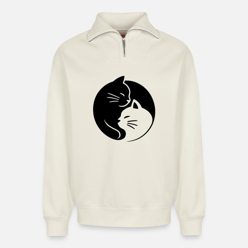Ying Yang Cats - Relaxed Unisex Organic Half Zip Sweatshirt – von SPREAD - Naturweiß