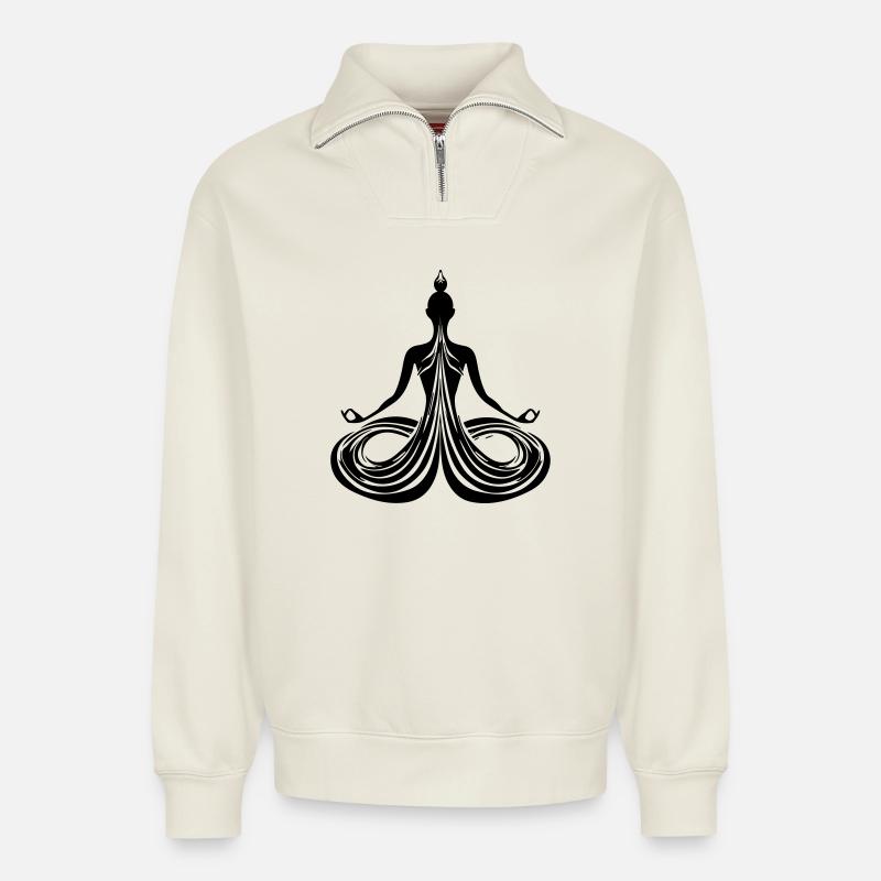 Meditation Energiefluss - Relaxed Unisex Organic Half Zip Sweatshirt – von SPREAD - Naturweiß