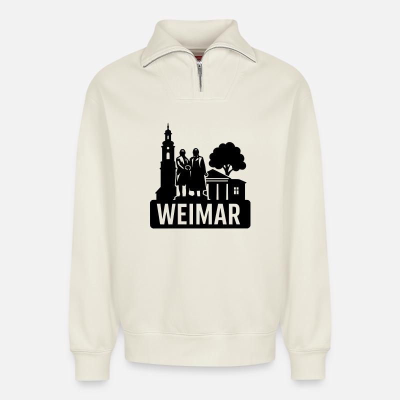 Weimar, Thuringe - Sweat unisexe décontracté en coton biologique à demi-zip – de SPREAD - blanc cassé