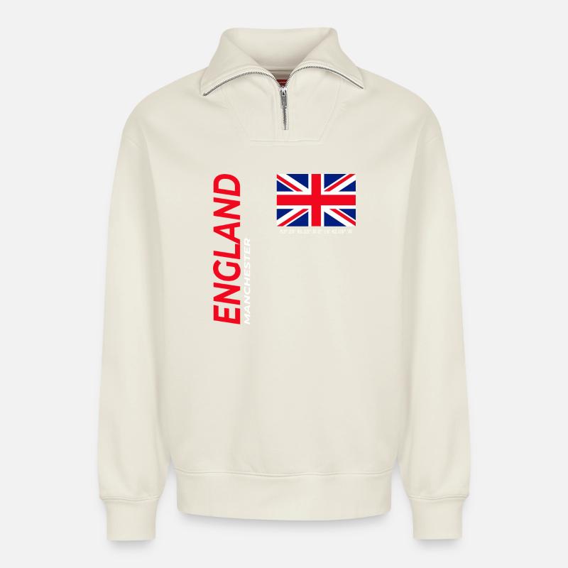 Manchester - Sweat unisexe décontracté en coton biologique à demi-zip – de SPREAD - blanc cassé