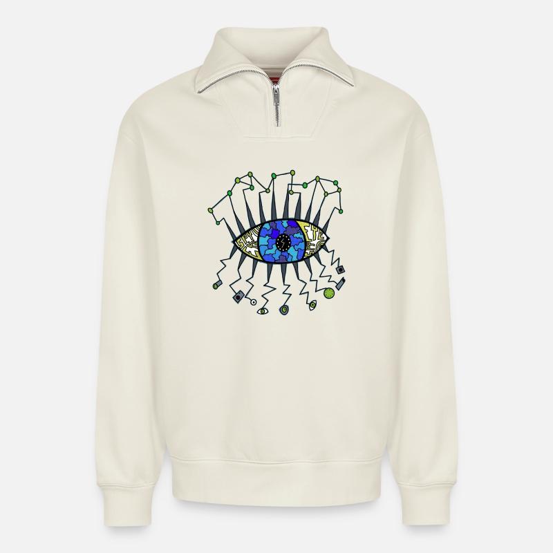 Spy eye - Relaxed Unisex Organic Half Zip Sweatshirt – by SPREAD - off white