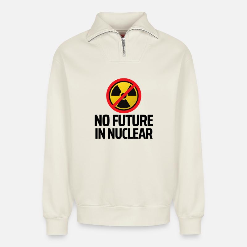 Keine Atomkraft - Relaxed Unisex Organic Half Zip Sweatshirt – von SPREAD - Naturweiß
