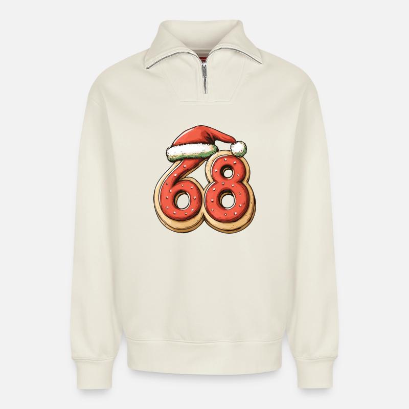 68 Numéro Biscuit Noël - Sweat unisexe décontracté en coton biologique à demi-zip – de SPREAD - blanc cassé