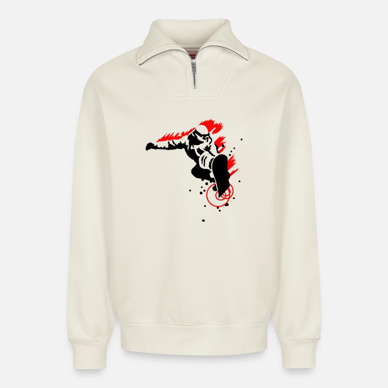 Snowboarder - Relaxed Unisex Organic Half Zip Sweatshirt – von SPREAD - Naturweiß
