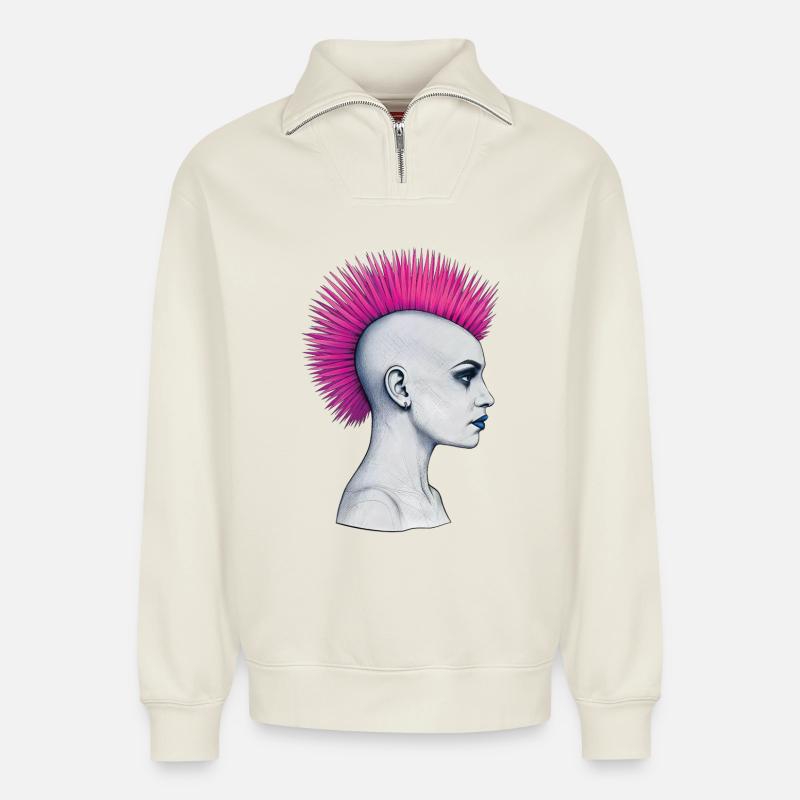 PUNKS NOT DEAD #3 – Steam Punk'n'Roll - Relaxed Unisex Organic Half Zip Sweatshirt – von SPREAD - Naturweiß