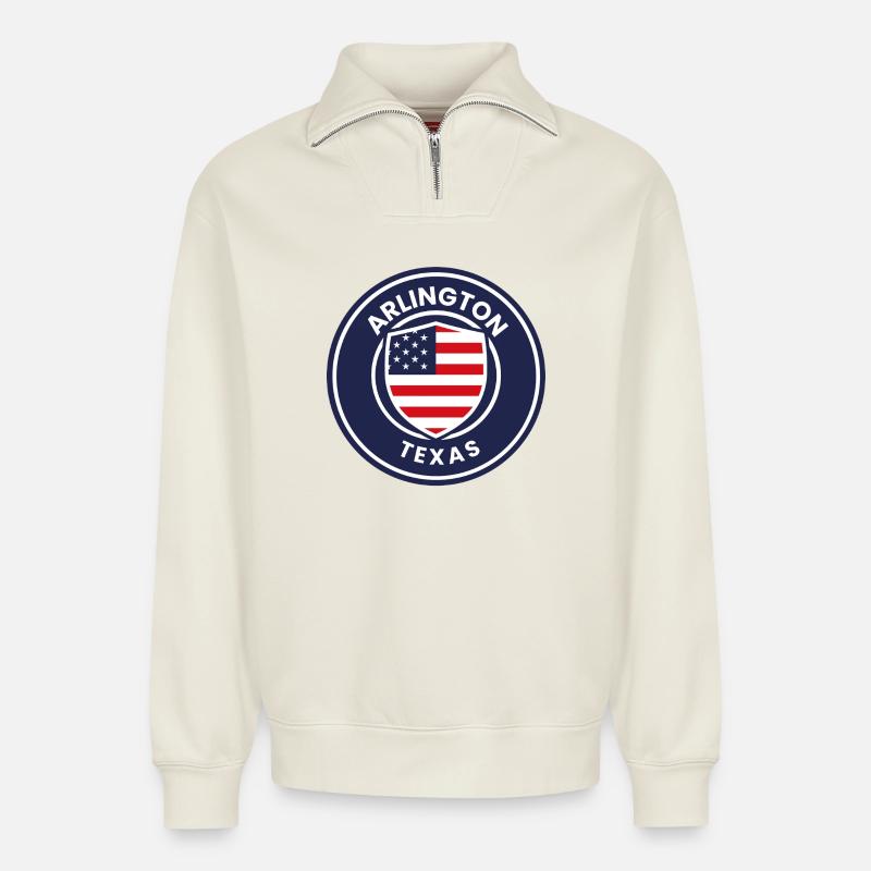 Arlington Texas Patriot Abzeichen - Relaxed Unisex Organic Half Zip Sweatshirt – von SPREAD - Naturweiß