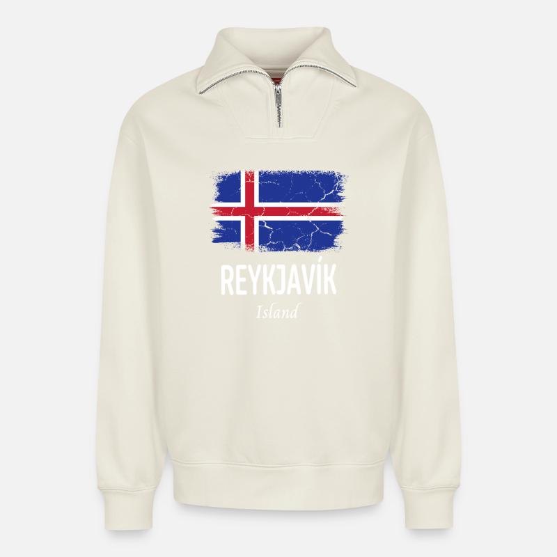 Reykjavik - Relaxed Unisex Organic Half Zip Sweatshirt – by SPREAD - off white