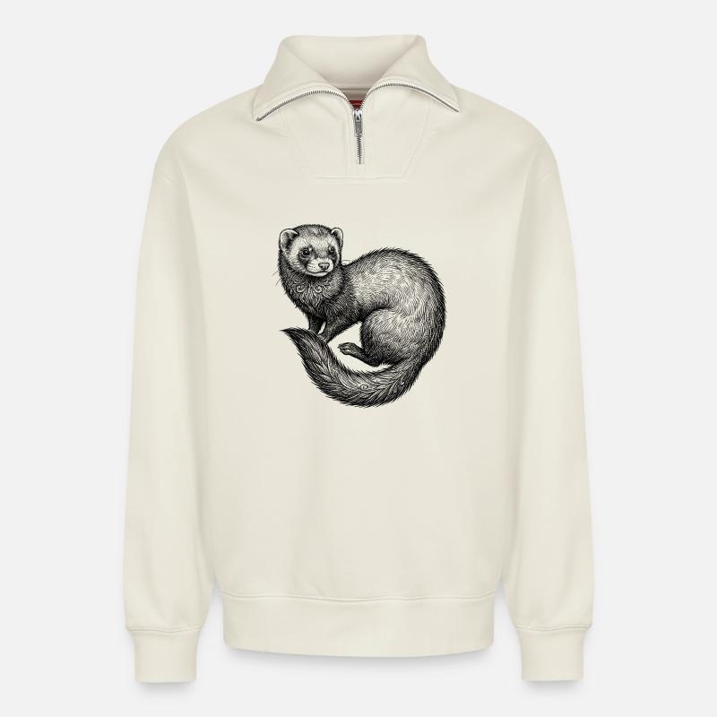 Frettchen - Relaxed Unisex Organic Half Zip Sweatshirt – von SPREAD - Naturweiß