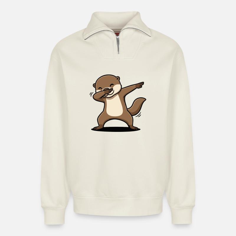 Otter Dab Spaß - Relaxed Unisex Organic Half Zip Sweatshirt – von SPREAD - Naturweiß