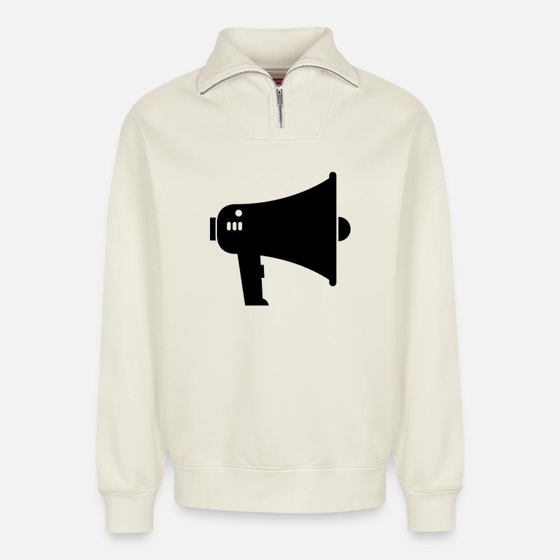 Megafon - Relaxed Unisex Organic Half Zip Sweatshirt – von SPREAD - Naturweiß