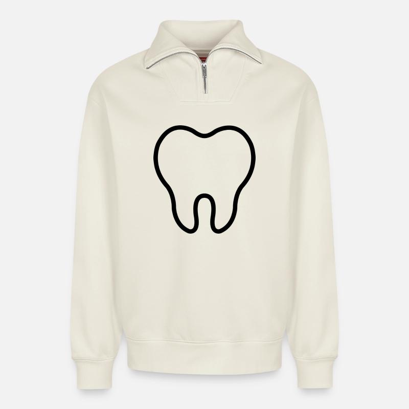 Dent - Sweat unisexe décontracté en coton biologique à demi-zip – de SPREAD - blanc cassé