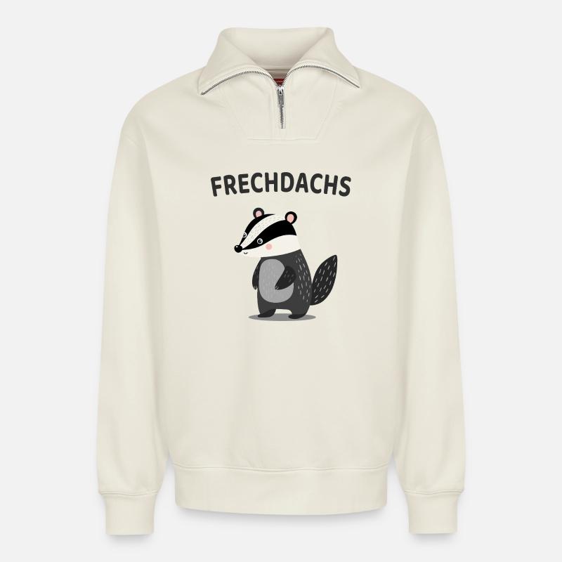 Frechdachs Lustiger Dachs Spruch - Relaxed Unisex Organic Half Zip Sweatshirt – von SPREAD - Naturweiß