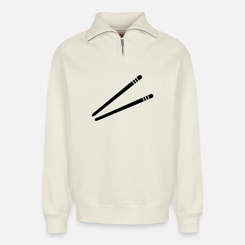 Baguette - Sweat unisexe décontracté en coton biologique à demi-zip – de SPREAD - blanc cassé