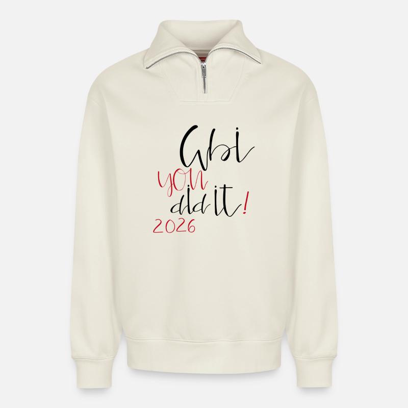 Abi you did it - Relaxed Unisex Organic Half Zip Sweatshirt – von SPREAD - Naturweiß