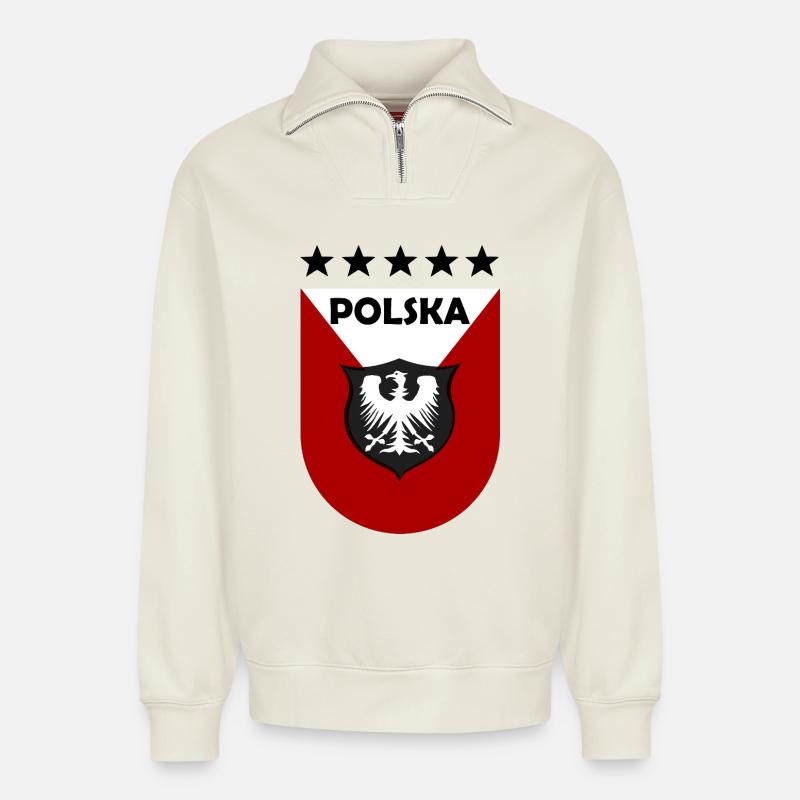 Polnisches Wappen Shield Design - Relaxed Unisex Organic Half Zip Sweatshirt – von SPREAD - Naturweiß