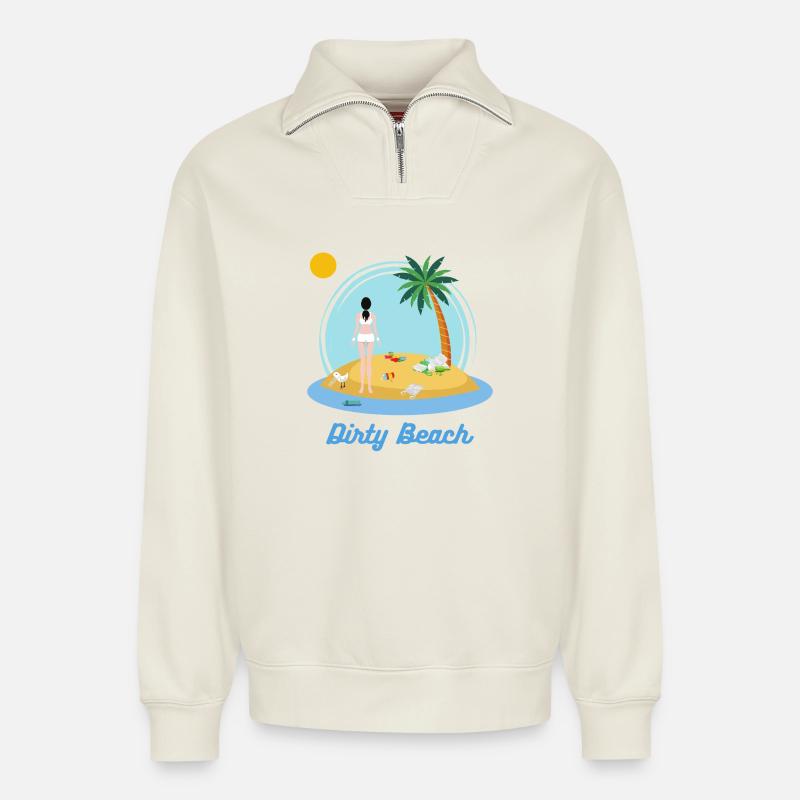 Schmutziger Strand - Relaxed Unisex Organic Half Zip Sweatshirt – von SPREAD - Naturweiß
