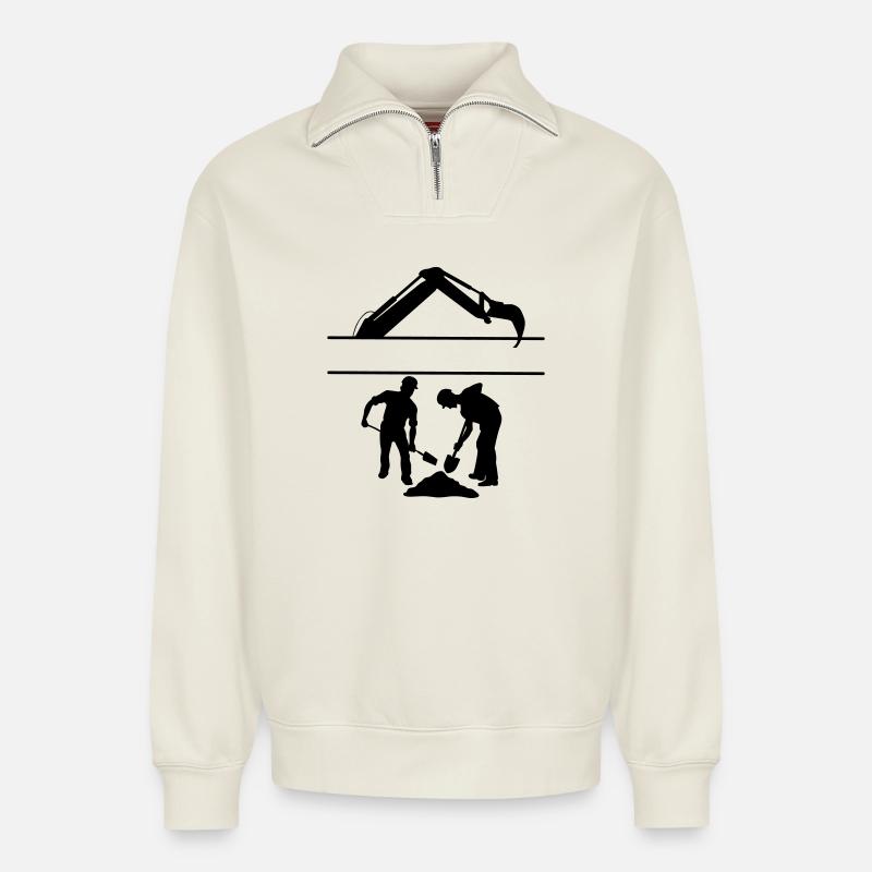 Bodenarbeiter Custom – Grabteam - Relaxed Unisex Organic Half Zip Sweatshirt – von SPREAD - Naturweiß