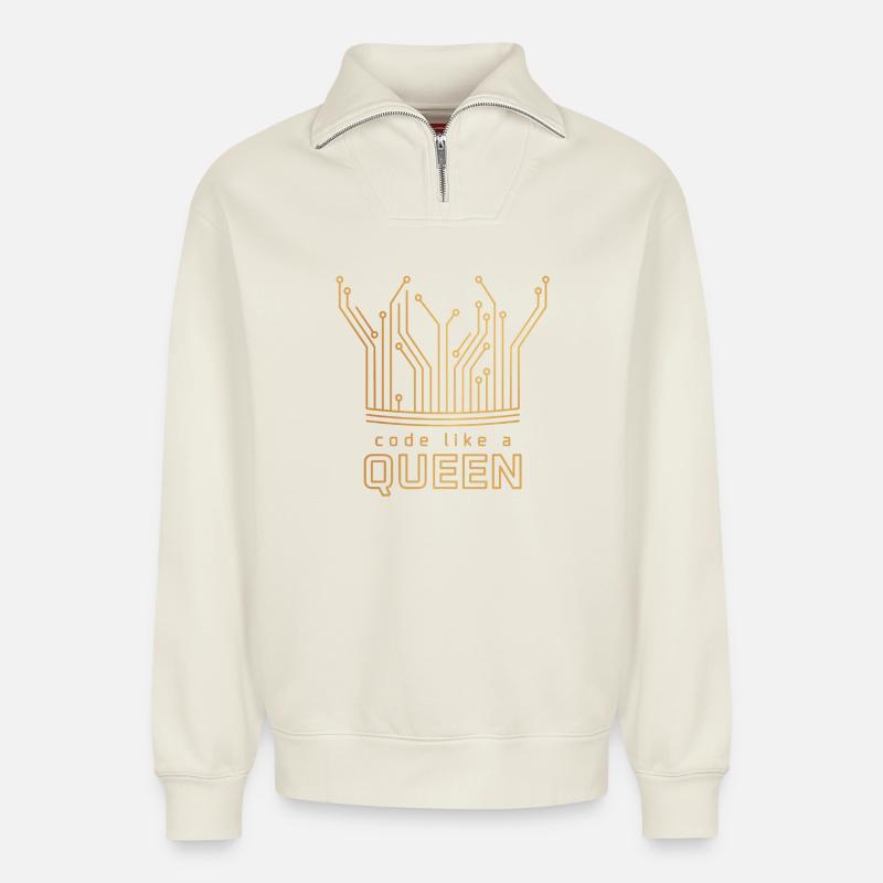 Code Like a Queen - Relaxed Unisex Organic Half Zip Sweatshirt – by SPREAD - off white