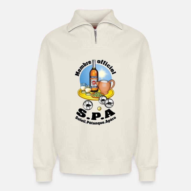 spa - Relaxed Unisex Organic Half Zip Sweatshirt – by SPREAD - off white