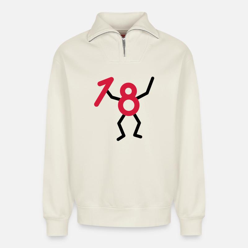 Endlich18! - Sweat unisexe décontracté en coton biologique à demi-zip – de SPREAD - blanc cassé