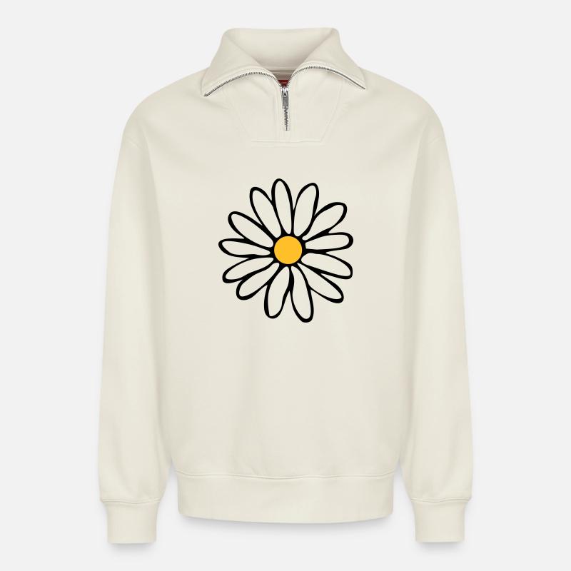 Margeriten - Relaxed Unisex Organic Half Zip Sweatshirt – von SPREAD - Naturweiß