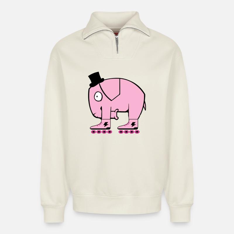 Pink Elephant - Relaxed Unisex Organic Half Zip Sweatshirt – by SPREAD - off white