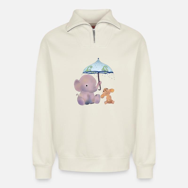 Maus und Elefant - Relaxed Unisex Organic Half Zip Sweatshirt – von SPREAD - Naturweiß