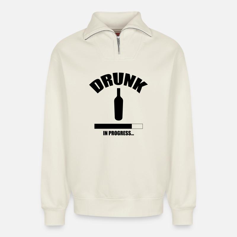 Drunk in progress... - Relaxed Unisex Organic Half Zip Sweatshirt – by SPREAD - off white