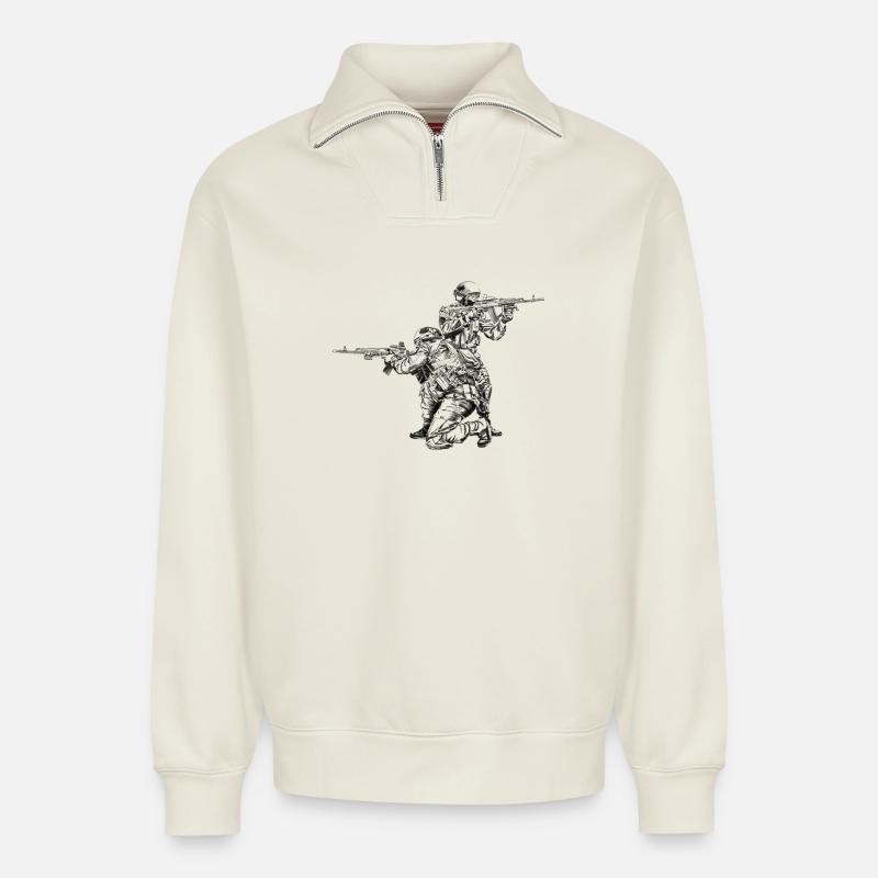 Special Forces - Relaxed Unisex Organic Half Zip Sweatshirt – von SPREAD - Naturweiß