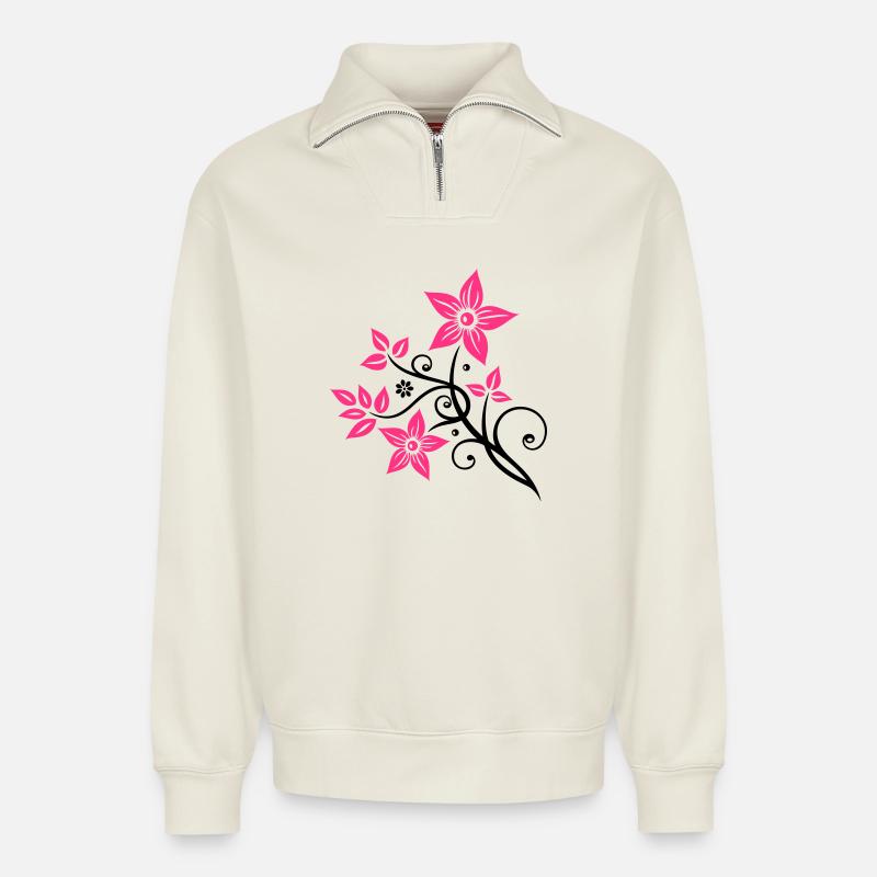 Blumen mit Blättern, Sommer, floral - Relaxed Unisex Organic Half Zip Sweatshirt – von SPREAD - Naturweiß