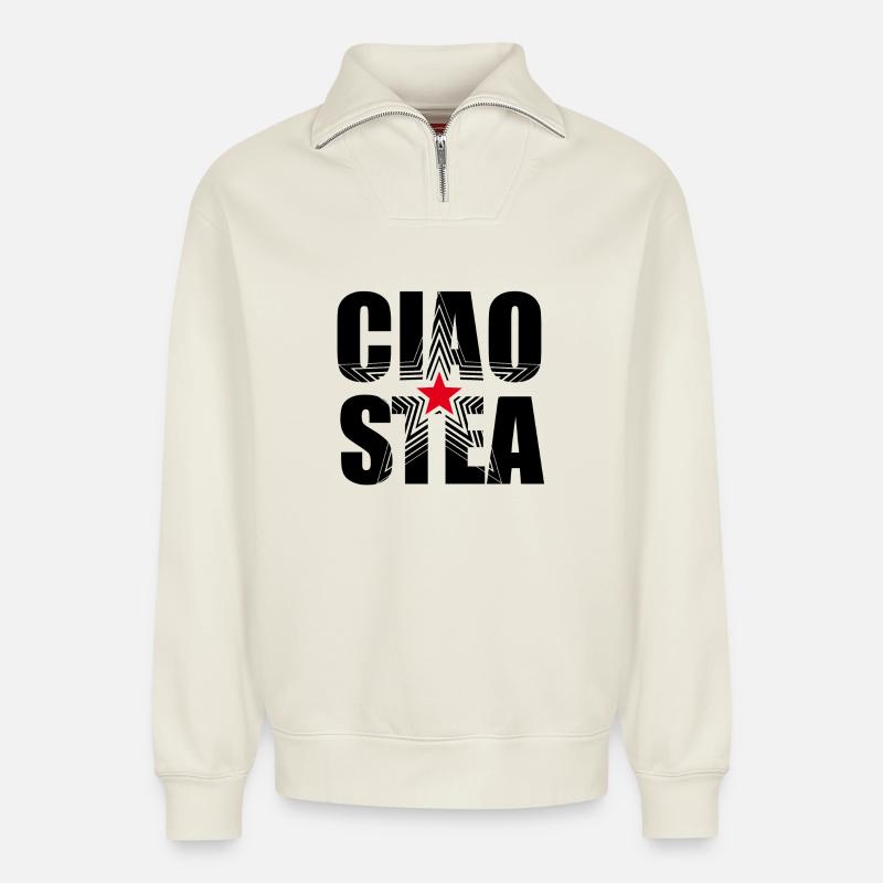 Ciao Stea - Hallo Stern - Relaxed Unisex Organic Half Zip Sweatshirt – von SPREAD - Naturweiß