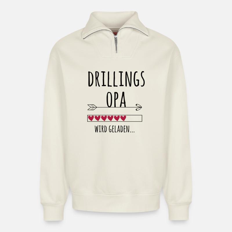werdender Drillingsopa Schwangerschaft Drillinge - Relaxed Unisex Organic Half Zip Sweatshirt – von SPREAD - Naturweiß