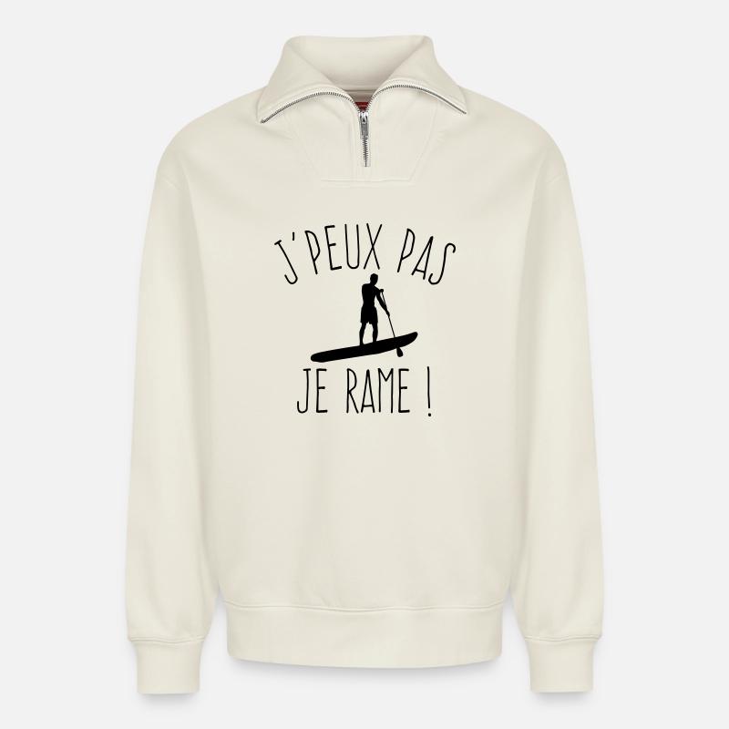 J'peux pas je rame  - Sweat unisexe décontracté en coton biologique à demi-zip – de SPREAD - blanc cassé
