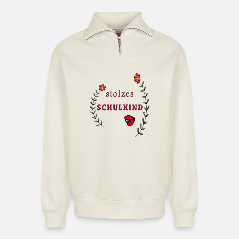stolzes Schulkind Einschulung - Relaxed Unisex Organic Half Zip Sweatshirt – von SPREAD - Naturweiß